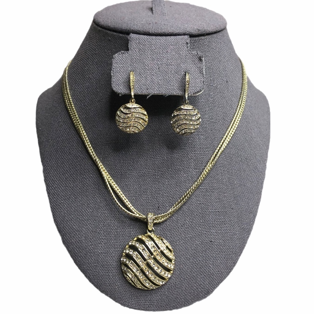 Vintage Gold Rhinestone Wave Jewelry Set